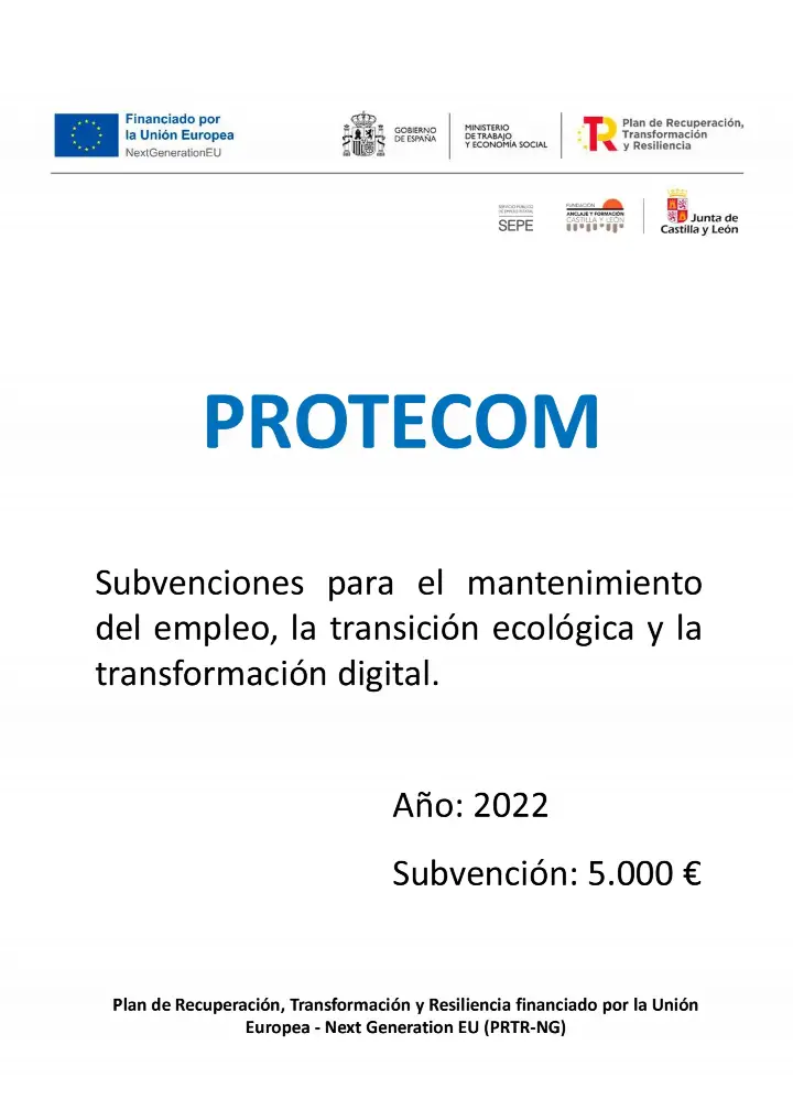 Cartel PROTECOM: subvención de 5.000 € (2022) financiada por la Unión Europea – NextGenerationEU